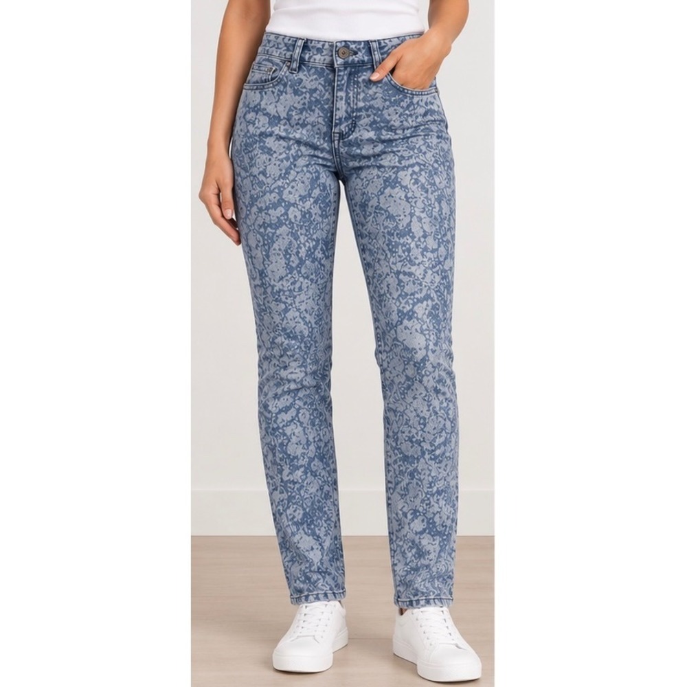 Style & Co. Jeans Skinny Leg Curvy Size 8 Blue Floral Print Stretch Denim